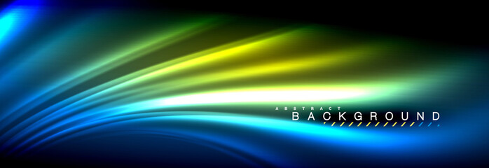 Neon glowing fluid wave lines, magic energy space light concept, abstract background wallpaper design