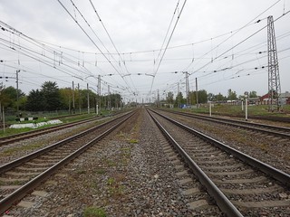Railroad Railway With Stones and Wires 
