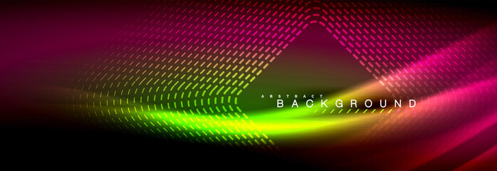 Fototapeta premium Neon glowing fluid wave lines, magic energy space light concept, abstract background wallpaper design