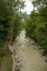 Fototapeta na wymiar River in the valley of aran next to vielha