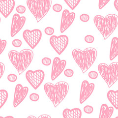  Painted pink hearts. Hand drawing