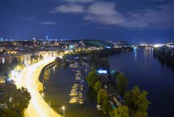 Evening panorama of the city, night lights