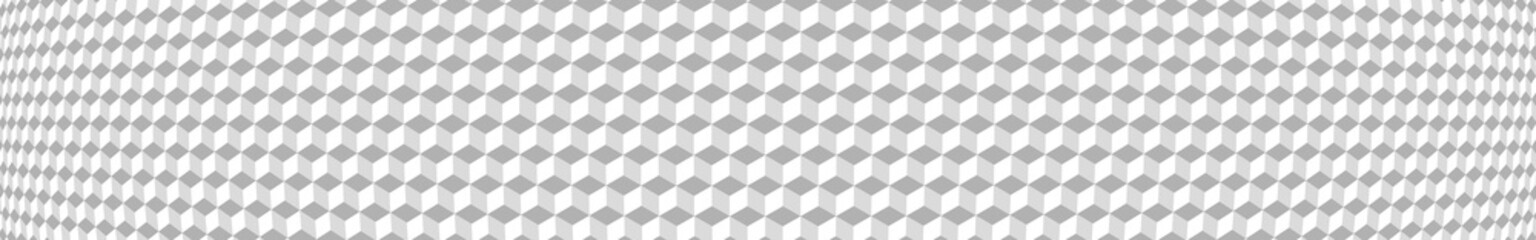 Abstract horizontal banner or background of small isometric cubes in white colors.