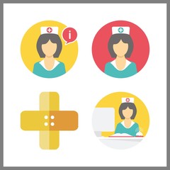 4 recovery icon. Vector illustration recovery set. nurse and band aid icons for recovery works