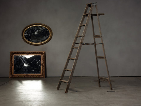 ladder and broken mirror 