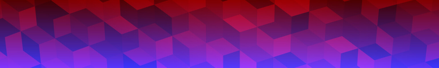 Abstract horizontal banner or background of big isometric cubes in purple and blue colors.