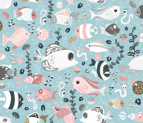 Naklejka premium Funny Fish on Light Blue