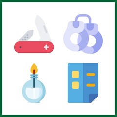 4 open icon. Vector illustration open set. swiss army knife and list icons for open works