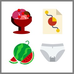 4 fresh icon. Vector illustration fresh set. ice cream with berries and watermelon icons for fresh works