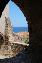Fototapeta premium Entrance gate to medieval town Monemvasia, Peloponnese, Greece