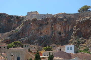 Obraz premium View to the town and castle Monemvasia, Peloponnese, Greece