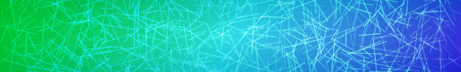 Abstract horizontal banner or background of intersecting lines in green and blue colors.