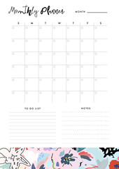 Monthly Planner. Organiser and Schedule with place for Notes and To Do List. Template design. Vector