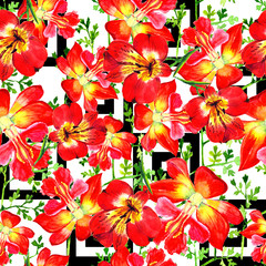  Beautiful watercolor flowers. Seamless pattern. Can be used as a fabric, wallpaper, wrapper.