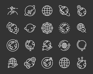set of world map vector line icons, such as map, way, globe