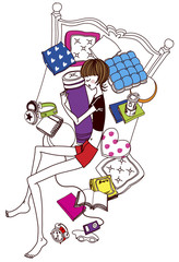 Woman on bed with pillows