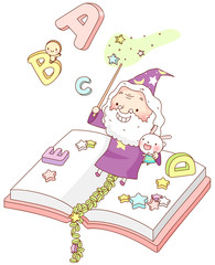 Santa Claus sitting on book