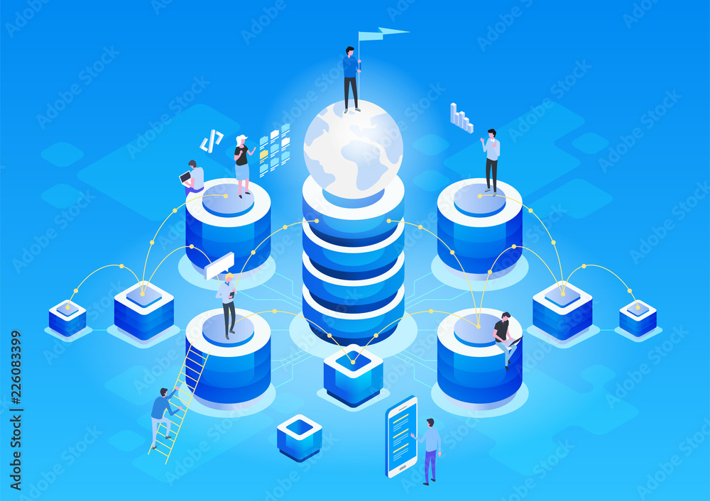Wall mural concept of data network management .vector isometric