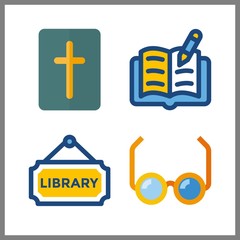 read icon. reading glasses and library vector icons in read set. Use this illustration for read works.
