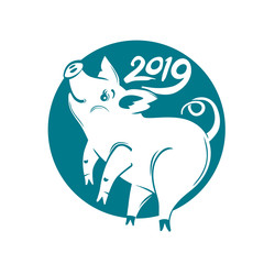 Piglet 2019. Round vector symbol. Year of the Pig on the Chinese calendar.