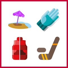 4 protective icon. Vector illustration protective set. hockey and gloves icons for protective works