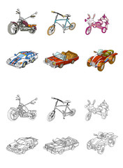 Variation of vehicle displayed in a row against white background