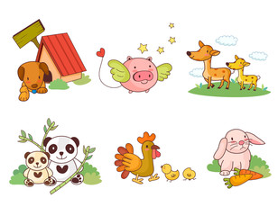 Fototapeta premium Illustration of animals against white background