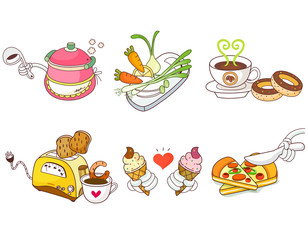 Variation of colorful objects displayed in a row against white background