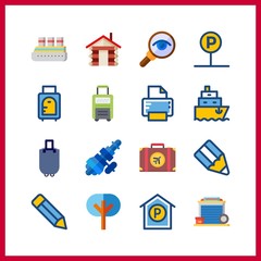 16 large icon. Vector illustration large set. pencil and trees icons for large works