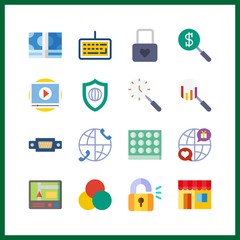 16 web icon. Vector illustration web set. video player and tablets icons for web works