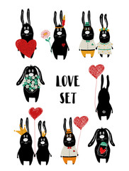 Obraz premium Love Set With Funny Rabbit.