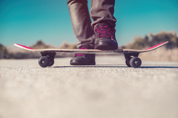 Fototapeta na wymiar Skater one foot on skateboard