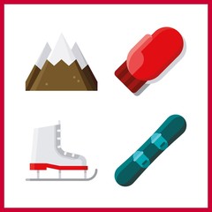 4 snow icon. Vector illustration snow set. snowboard and mountain icons for snow works