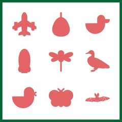 wing vector icons set. butterfly, airplane, dragonfly and bat in this set.