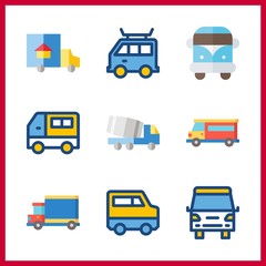 9 lorry icon. Vector illustration lorry set. truck and trucks icons for lorry works