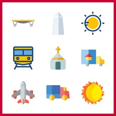 sunrise icon. airplane and truck vector icons in sunrise set. Use this illustration for sunrise works.