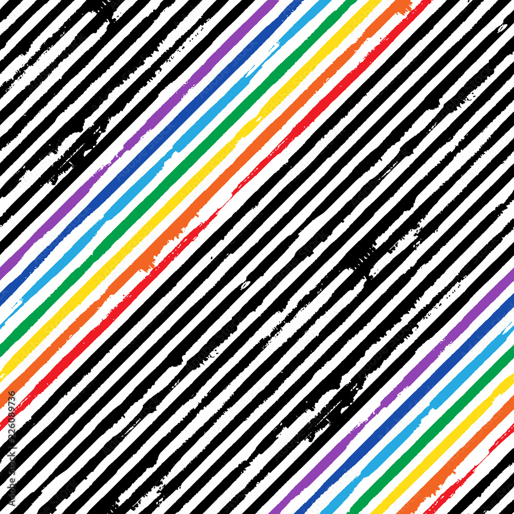 Poster grunge diagonal striped background with rainbow stripes. vector seamless geometric pattern.