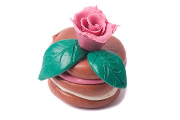 Cake of Plasticine. with one rose. isolated on white