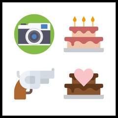 shot icon. photo camera and wedding cake vector icons in shot set. Use this illustration for shot works.