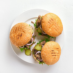Pulled beef hamburgers with vegetables