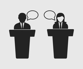 Debate  between male and female Icon on gray background