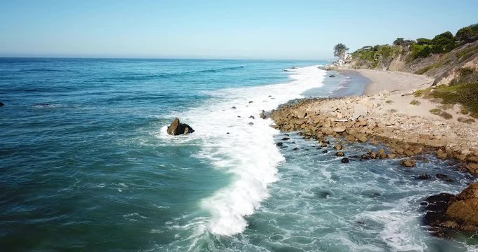 Aerial Drone Malibu California Coastline Waves