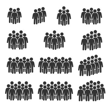 Vector image set of people group icons.Crowd signs.