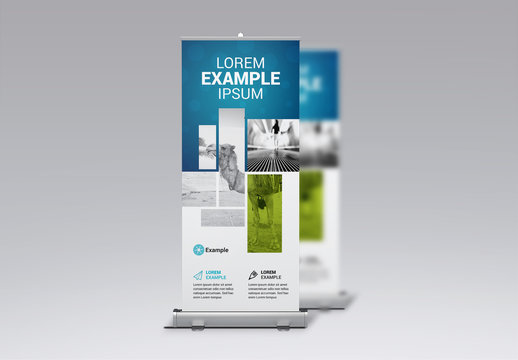 Rollup Banner Layout with Blue Header