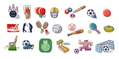 Close-up of different type of sports equipments