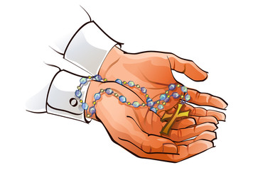 Close-up of a person's hands holding a rosary beads