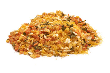 Dry Homemade vegetables Spices, isolated on white background. Close-up.