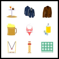 smiling icon. beer and pink bikini vector icons in smiling set. Use this illustration for smiling works.