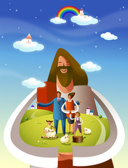 Jesus Christ looking at a family