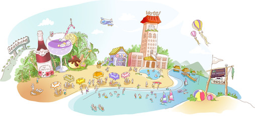 Airplane flying over a beach